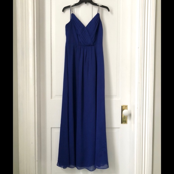 David’s Bridal Cobalt Blue Long Dress Beaded Strap - Picture 5 of 15